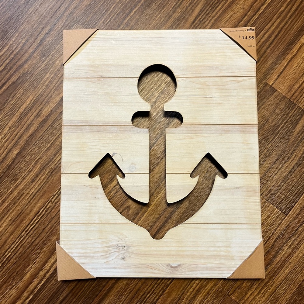 NWT Nautical Anchor Wall Decor in Natural Wood